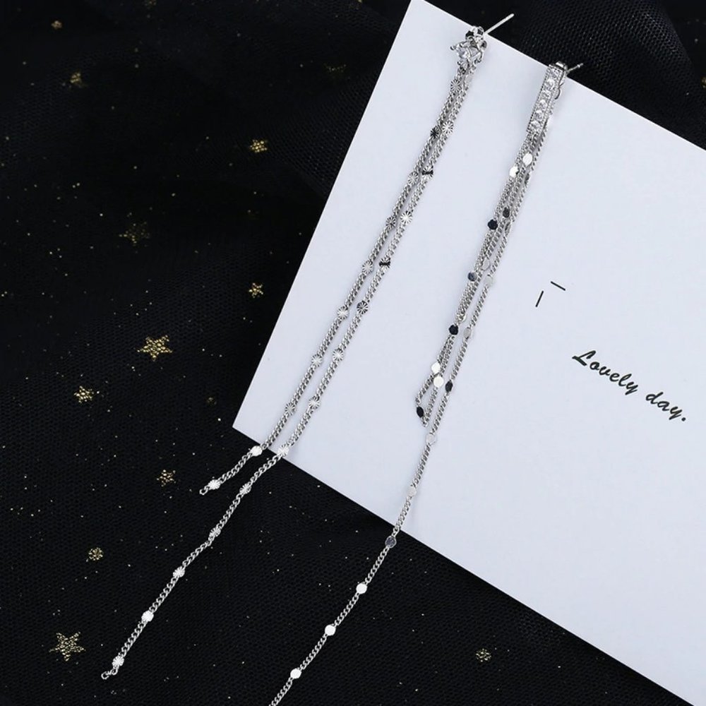 *NEW 925 Sterling Silver Diamond Chain Earrings - Picture 2 of 10